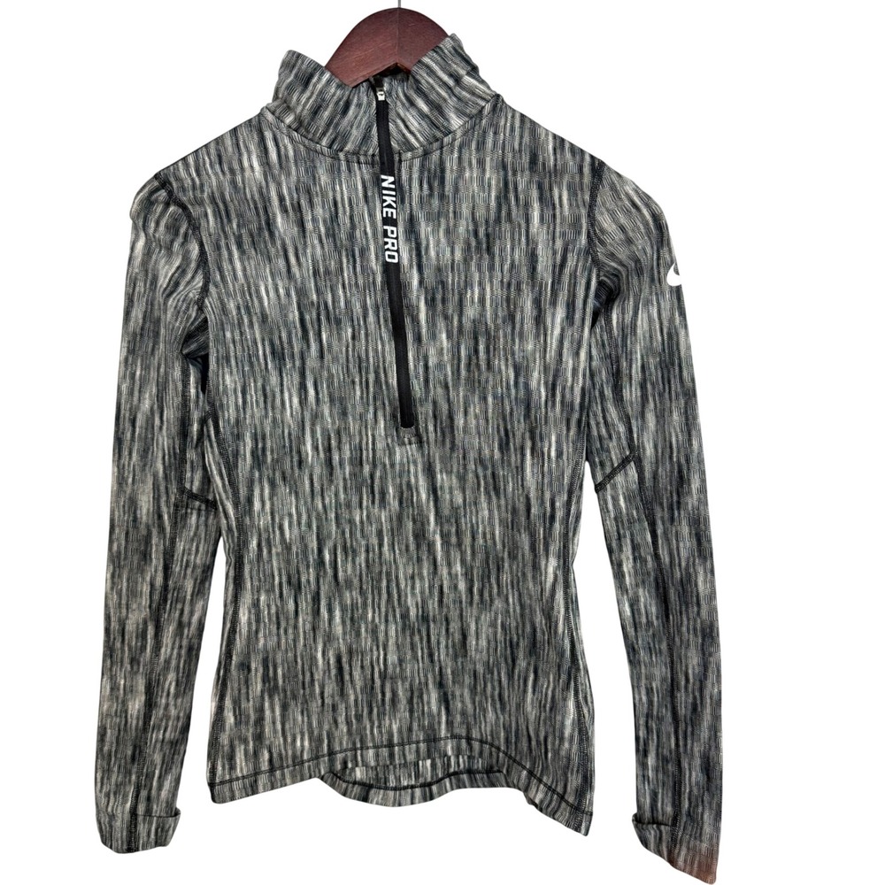 Nike Pro Hyperwarm Quarter-Zip Top Women's XS Black White‎ Marled Long Sleeve